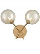 Corby Double Wall Light in Antique Gold with Amber Glass Shades, Switched