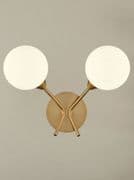 Corby Double Wall Light in Antique Gold with Opal Glass Shades, Switched