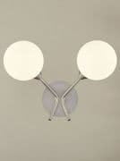 Corby Double Wall Light in Satin Nickel with Opal Glass Shades, Switched