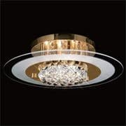 Delamere 6 Light Round Flush in a Gold Finish with Crystal Spheres