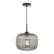 Demarius Single Pendant in Matt Black with Ribbed Smoked Glass - där DEM0110