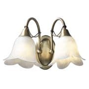 Doublet Double Wall Light in Antique Brass with Alabaster Glass Shades, Switched - där DOU0975