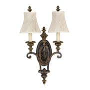Drawing Room Double Wall Light in a Walnut Finish with a Co-Ordinating Fabric Shades - FEISS FE/DRAWING RM2