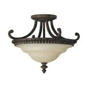 Drawing Room Semi-Flush Fitting in a Walnut Finish with an Amber Snow Scavo Glass Shade - FEISS FE/DRAWINGRM/SFA