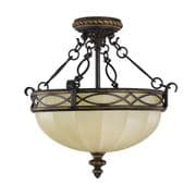 Drawing Room Semi-Flush Fitting in a Walnut Finish with an Amber Snow Scavo Glass Shade - FEISS FE/DRAWINGRM/SFC