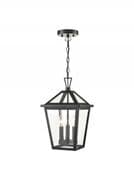 Dursley 3 Light Pendant in a Matt Black Finish with Clear Glass Panels, IP44 Rated