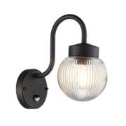 Eldon Outdoor PIR Wall lantern in Textured Black with a Clear Ribbed Glass IP44 - ENDON 103829