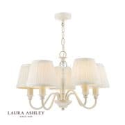 Ellis 5 Light Fitting in a Satin Cream Finish with Ivory Cotton Shades - Laura Ashley LA3726687-Q