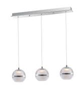 Elton LED 3 Light Bar Pendant in a Polished Chrome Finish with Opal and Clear Glass Shades