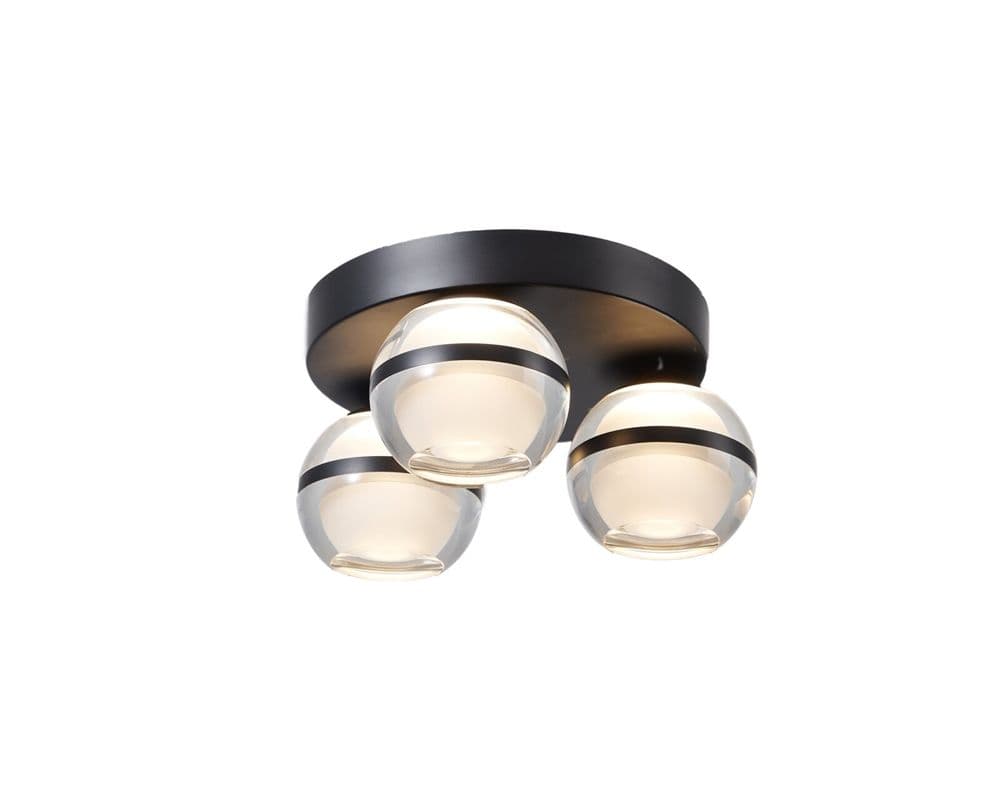 Elton LED 3 Light Flush in a Matt Black Finish with Opal and Clear ...