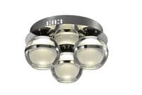 Elton LED 3 Light Flush in a Polished Chrome Finish with Opal and Clear Glass Shades