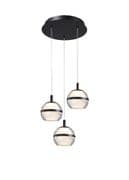 Elton LED 3 Light Round Pendant in a Matt Black Finish with Opal and Clear Glass Shades