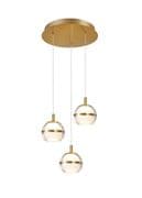Elton LED 3 Light Round Pendant in an Antique Gold Finish with Opal and Clear Glass Shades