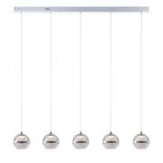 Elton LED 5 Light Bar Pendant in a Polished Chrome Finish with Opal and Clear Glass Shades