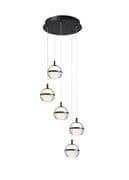 Elton LED 5 Light Round Pendant in a Matt Black Finish with Opal and Clear Glass Shades