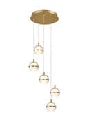 Elton LED 5 Light Round Pendant in an Antique Gold Finish with Opal and Clear Glass Shades
