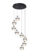 Elton LED 8 Light Round Pendant in a Matt Black Finish with Opal and Clear Glass Shades