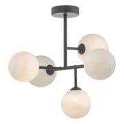 Euan 5 Light Fitting in a Matt Black Finish with Opal Glass Shades - där EUA5422
