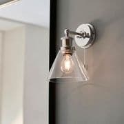 Evry Bathroom Wall Light in Polished Chrome with a Clear Glass Shade, Switched IP44 Rated