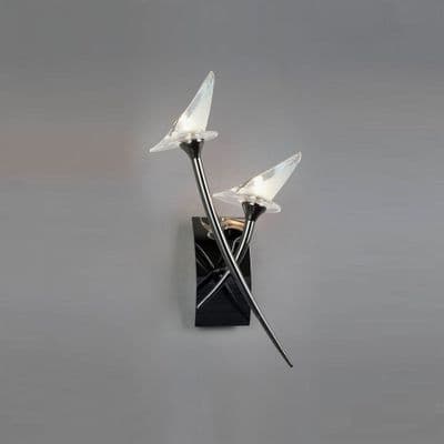 Farleton Double Wall Light in Black Chrome with Tulip Style Glass Shades, Switched
