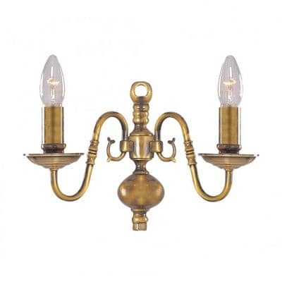 Flemish Double Wall Light in an Antique Brass Finish - SEARCHLIGHT 1019-2AB