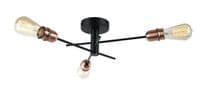 Flintham 3 Light Flush Fitting in a Matt Black Finish with Copper Detail
