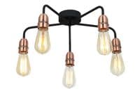 Flintham 5 Light Fitting in a Matt Black Finish with Copper Detail
