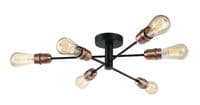 Flintham 6 Light Flush Fitting in a Matt Black Finish with Copper Detail