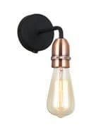 Flintham Down Facing Wall Light in a Matt Black Finish with Copper Detail, Switched