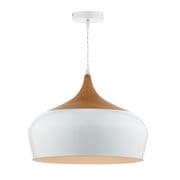 Gaucho Large Single Pendant with a White High Gloss Metal Shade and Wood Detail - där GAU8602