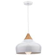 Gaucho Single Pendant with a White High Gloss Metal Shade and Natural Wood Detail - där GAU0102