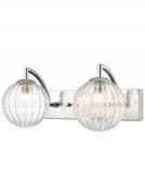 Glossop Bathroom Double Wall Light in Polished Chrome with Clear Ribbed Glass Shades, IP44 Rated