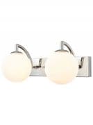 Glossop Bathroom Double Wall Light in Polished Chrome with Opal Glass Shades, IP44 Rated