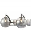 Glossop Bathroom Double Wall Light in Polished Chrome with  Smoked Glass Shades, IP44 Rated