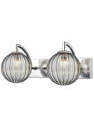 Glossop Bathroom Double Wall Light in Polished Chrome with Smoked Ribbed Glass Shades, IP44 Rated