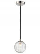 Glossop Bathroom Pendant in Polished Chrome with a Clear Ribbed Glass Shade, IP44 Rated