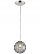Glossop Bathroom Pendant in Polished Chrome with a Smoked Ribbed Glass Shade, IP44 Rated