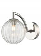 Glossop Bathroom Single Wall Light in Polished Chrome with a Clear Ribbed Glass Shade, IP44 Rated