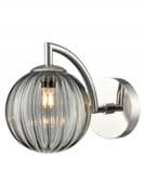 Glossop Bathroom Single Wall Light in Polished Chrome with a Smoked Ribbed Glass Shade, IP44 Rated