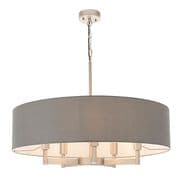 Grande 5 Light Pendant Fitting in Matt Nickel with a Grey Fabric Shade - ENDON 81002