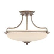 Griffin 3 Light Semi-Flush Fitting in Antique Nickel with an Etched Glass Shade - QUOIZEL QZ/GRIFFIN/SFS AN