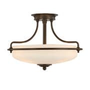Griffin 3 Light Semi-Flush Fitting in Palladian Bronze with an Etched Glass Shade - QUOIZEL QZ/GRIFFIN/SFS PN