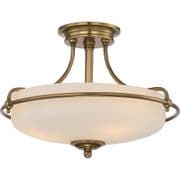 Griffin 3 Light Semi-Flush Fitting in Weathered Brass with an Etched Glass Shade - QUOIZEL QZ/GRIFFIN/SFS WS