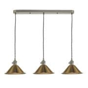 Hadano Antique Chrome 3 Light Pendant Bar with Aged Brass Shades - där HAD3661-01