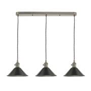 Hadano Antique Chrome 3 Light Pendant Bar with Antique Pewter Shades - där HAD3661-02