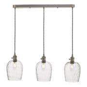 Hadano Antique Chrome 3 Light Pendant Bar with Dimpled Glass Shades - där HAD3661-03