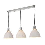 Hadano Antique Chrome 3 Light Pendant Bar with Domed Ceramic Shades - där HAD3661-09