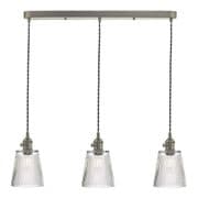 Hadano Antique Chrome 3 Light Pendant Bar with Ribbed Glass Shades - där HAD3661-05