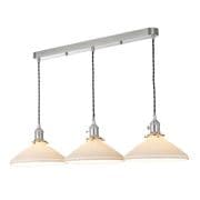 Hadano Antique Chrome 3 Light Pendant Bar with Shallow Ceramic Shades - där HAD3661-10