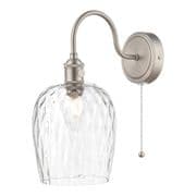 Hadano Antique Chrome Wall Light with a Dimpled Glass Shade, Switched - där HAD0761-03